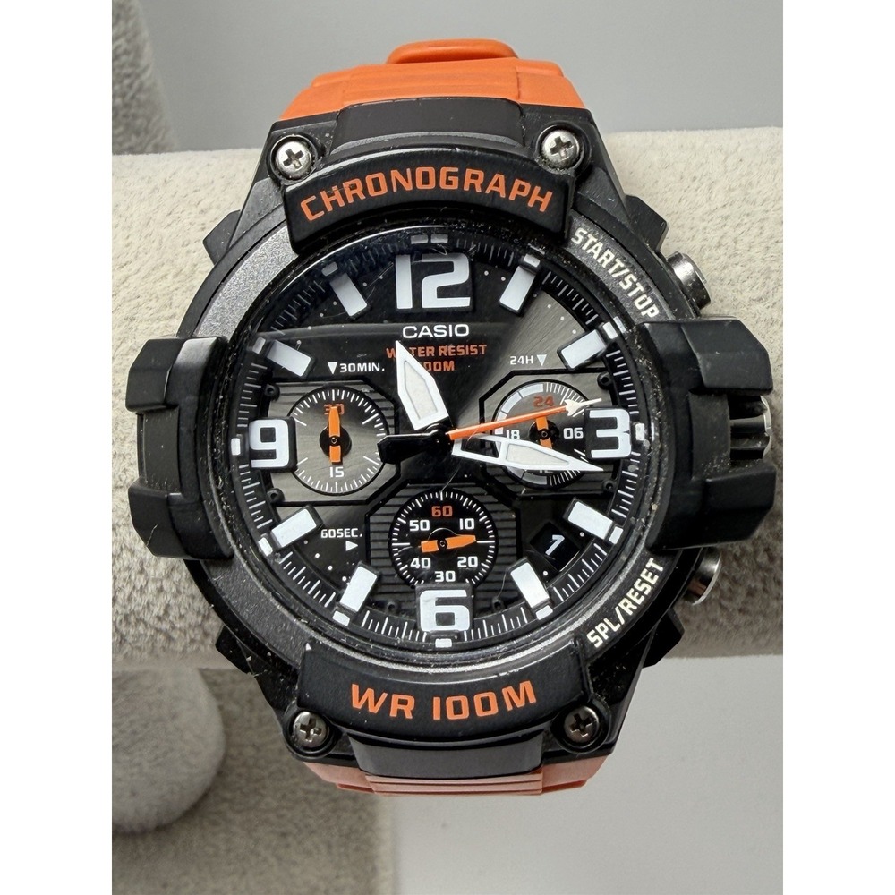 Casio Chronograph MCW-100H Orange Band New Battery Mens Watch 45MM 8.5"